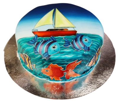 bildtårta hav med sticker