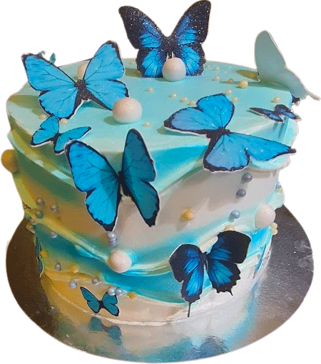 Blå fjärilsdal tårta