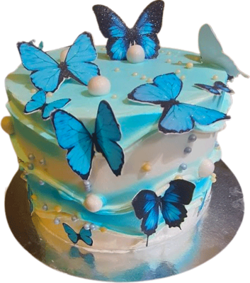 Blå  fjärilsdal tårta