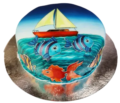 bildtårta hav med sticker