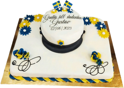 Fyrtkantig  student tårta med mössa