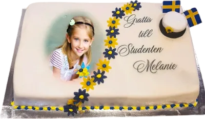 Fyrtkantig  studenttårta med bild