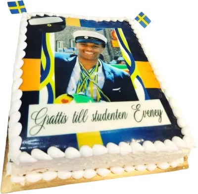 Fyrtkantig bildtårta med student motiv 2