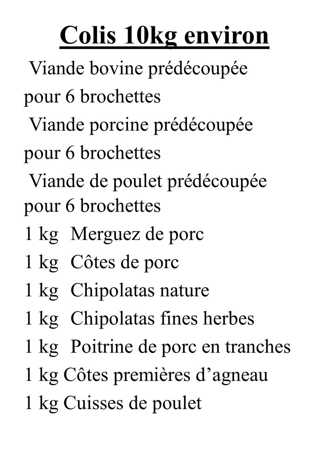 Colis Barbecue Porc Bovin Agneau Poulet