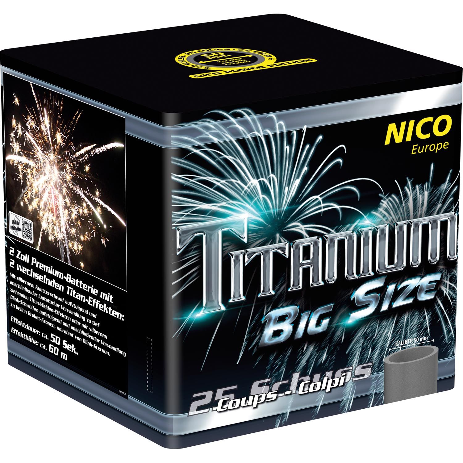 Titanium Big Size, Leuchtbatterie KAT F3, 25 Schuß, 50 mm