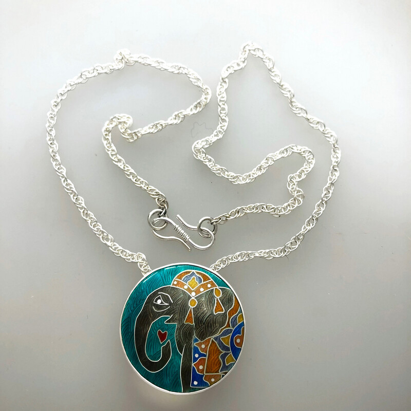 For The Love Of An Elephant - Silver And Cloisonné Enamel Pendant
