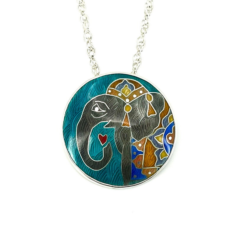 For The Love Of An Elephant - Silver And Cloisonné Enamel Pendant