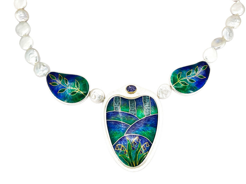 In And Out The Dusky Bluebells II Enamel Necklace