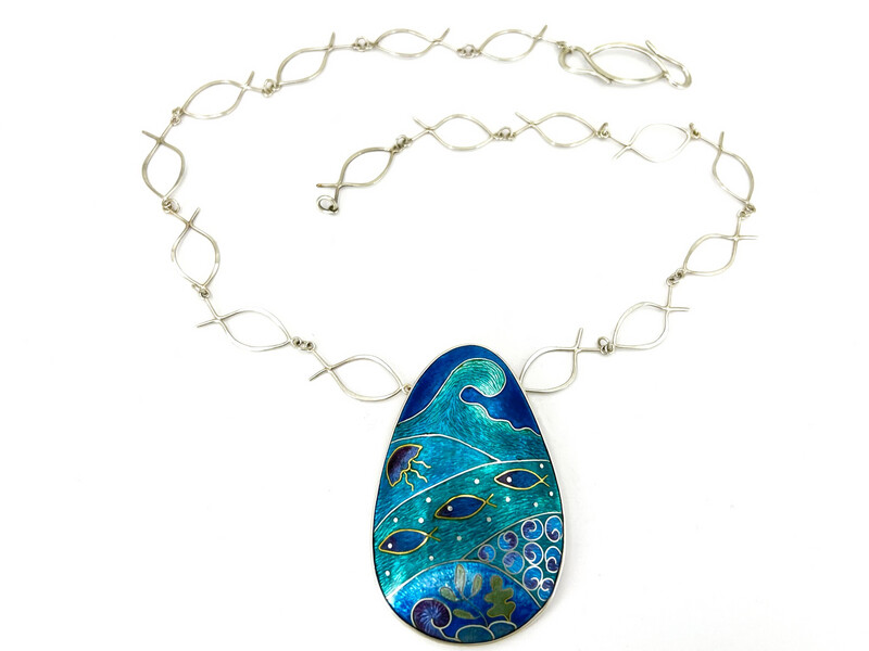 All I Want Is To Be Beside The Sea II Enamel Necklace With Silver Fishy Chain