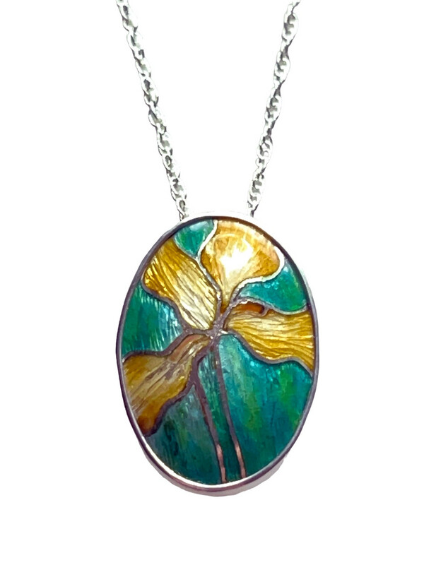 Yellow Iris Small Silver And Cloisonné Enamel Pendant