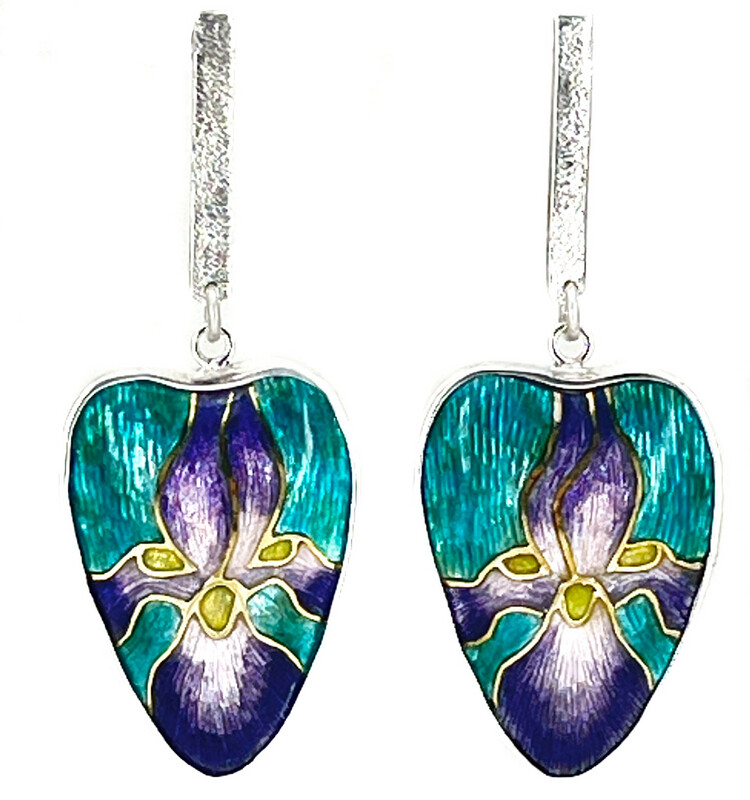 Purple And Lilac Silver And Gold Cloisonné Enamel Earrings