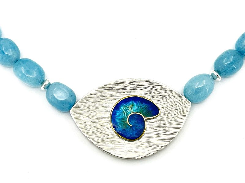 Evolution Fossil Necklace With Aquamarine Beads
