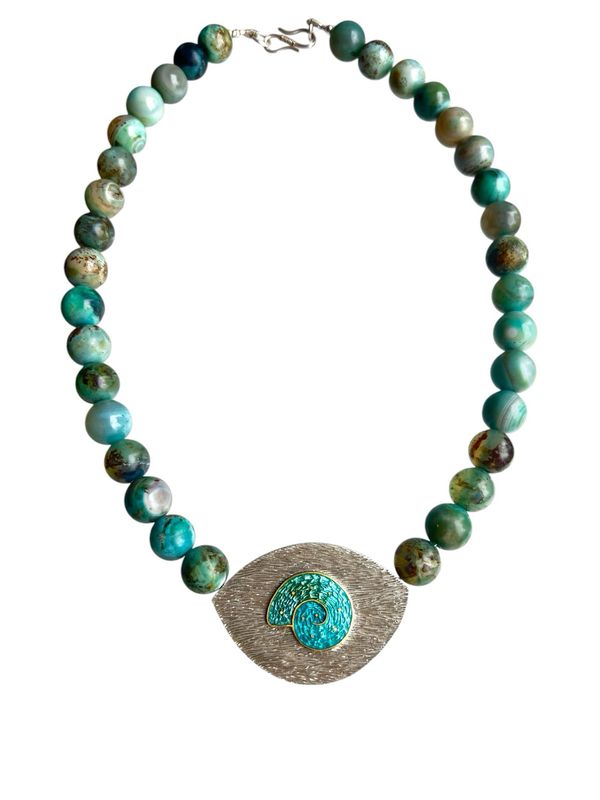 Evolution Fossil Necklace With Terra Agate Beads