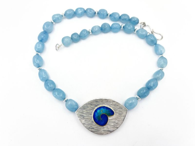 Evolution Fossil Necklace With Aquamarine Beads