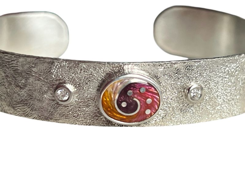 Evolution Fossil Silver Cloisonné Enamel Cuff Bracelet