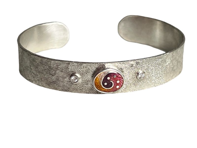 Evolution Fossil Silver Cloisonné Enamel Cuff Bracelet