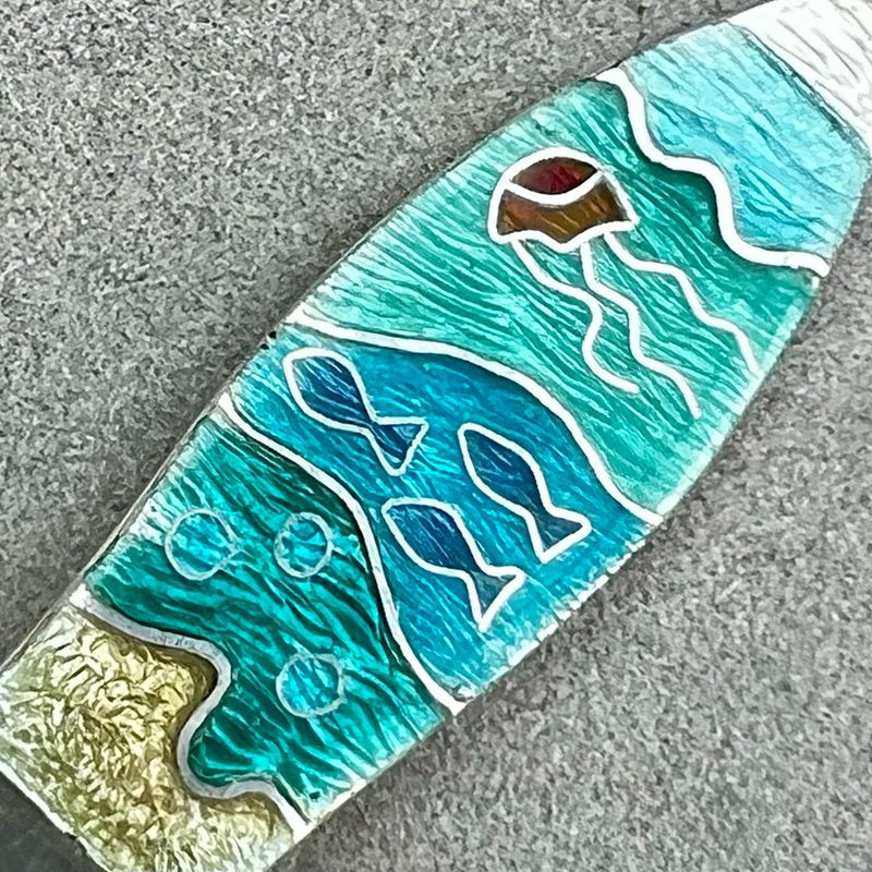 Seascape Silver Cloisonné Enamel Ice Cream Spoon