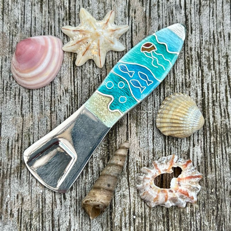 Seascape Silver Cloisonné Enamel Ice Cream Spoon