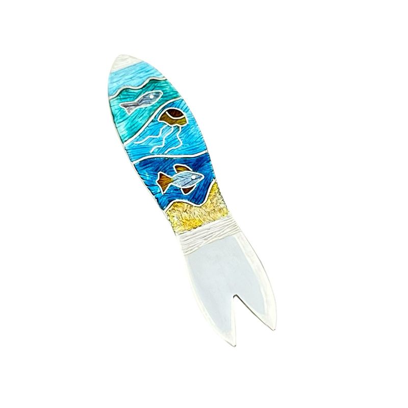 Seascape Silver Cloisonné Enamel Chip Fork With Jelly Fish