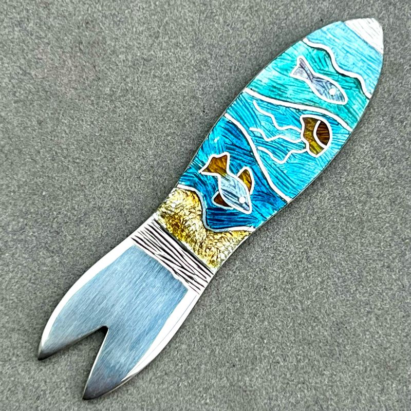 Seascape Silver Cloisonné Enamel Chip Fork With Jelly Fish