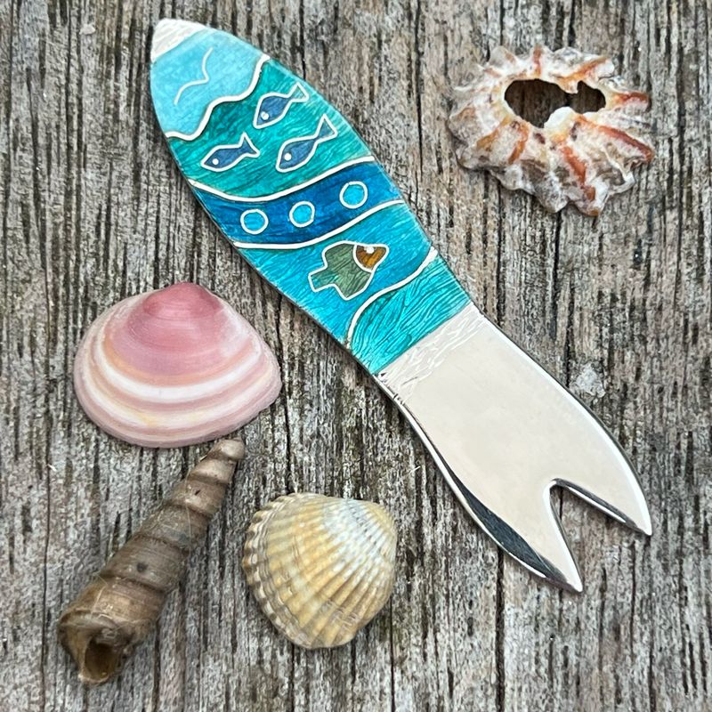 Seascape Silver Cloisonné Enamel Chip Fork With Seagull
