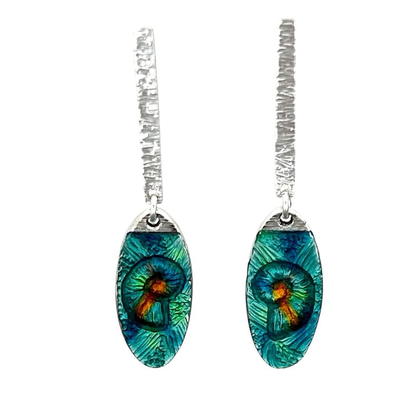 Ammonite Fossil Basse-taille Enamel On Silver Earrings Oval Turquoise