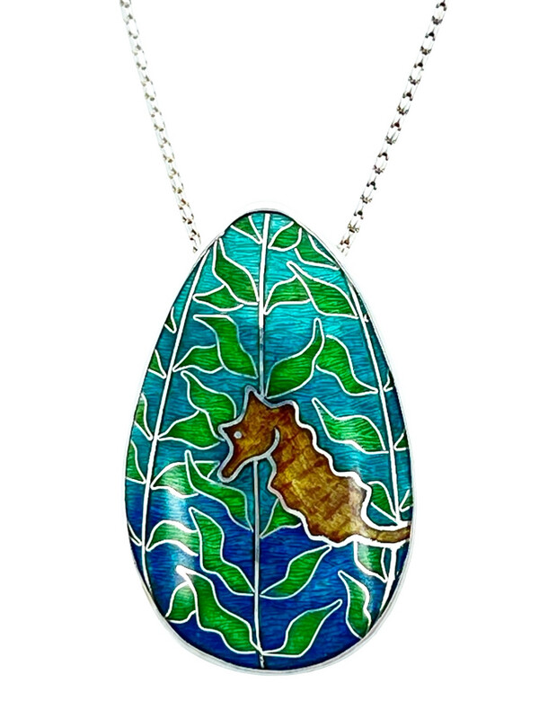 Seahorse In Kelp Forest Cloisonné Enamel Pendant