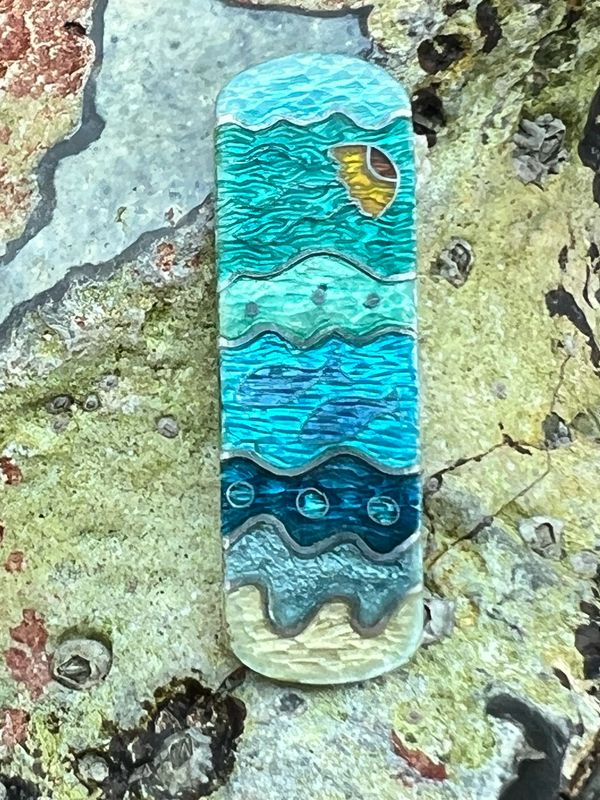 Seascape Silver Cloisonné Enamel Brooch