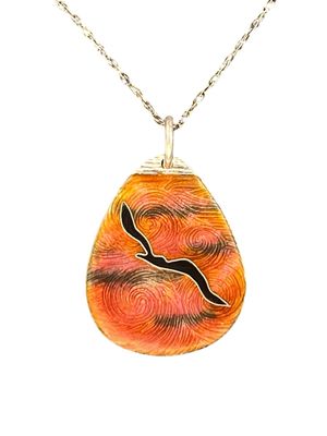 Gull At Sunset Cloisonné Enamel On Silver Pendant