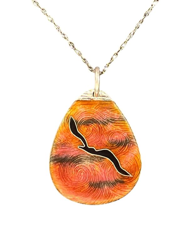 Gull At Sunset Cloisonné Enamel On Silver Pendant