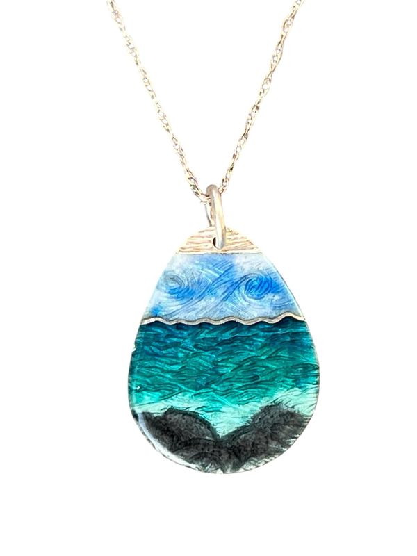 Fossil Beach Cloisonné And Basse-taille Sterling Silver Enamel Pendant