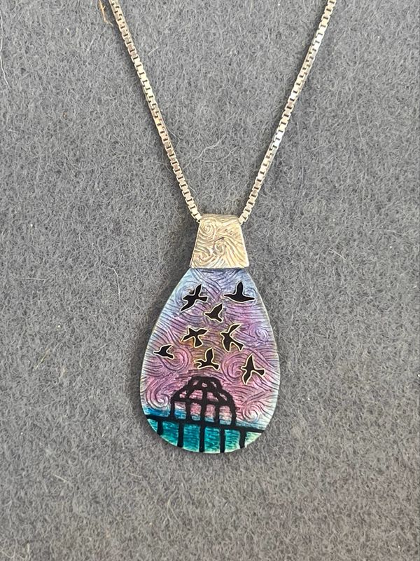 “The Greatest Show On Earth” Cloisonné Enamel Pendant With Murmuration Over Brighton Pier