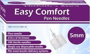 Easy Comfort Pen Needles 5 mm 3/16" 31G (100 ct)