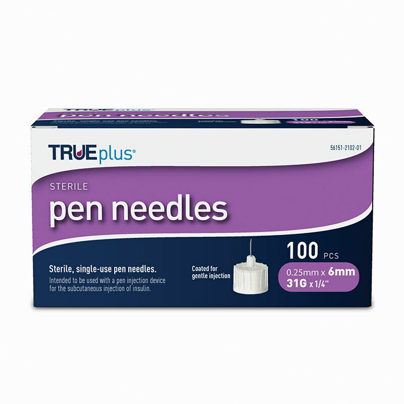 TRUE plus Pen Needles 6mm 1/4" 31G (100 ct)