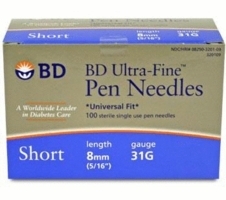 BD Ultra-Fine Pen Needles 8mm 31G x 5/16" (100 Count)