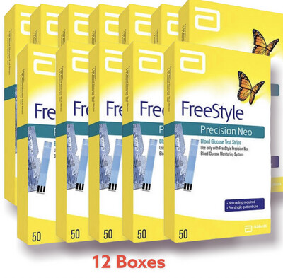 Precision Neo Blood Glucose Test Strips 50 Count X 12 Boxes (1 Case Of 12) Expires 7/31/22
