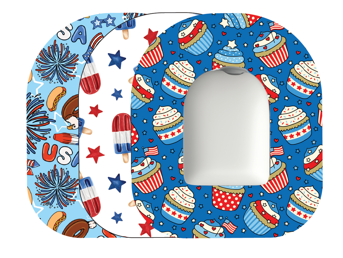 Glucomart Premium Omnipod Patches Forth of July Omnipod Tapes 3-Pack