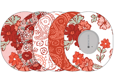 Glucomart Dexcom G7 Patches 5-Pack Red Floral Set