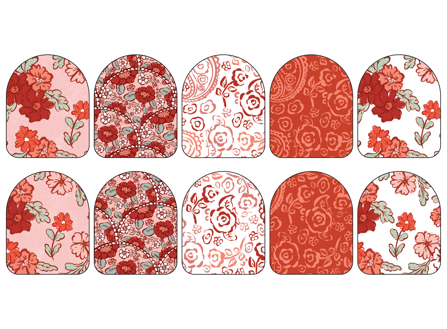 Fabric Stickers for Omnipod | Red Floral 10-Pack