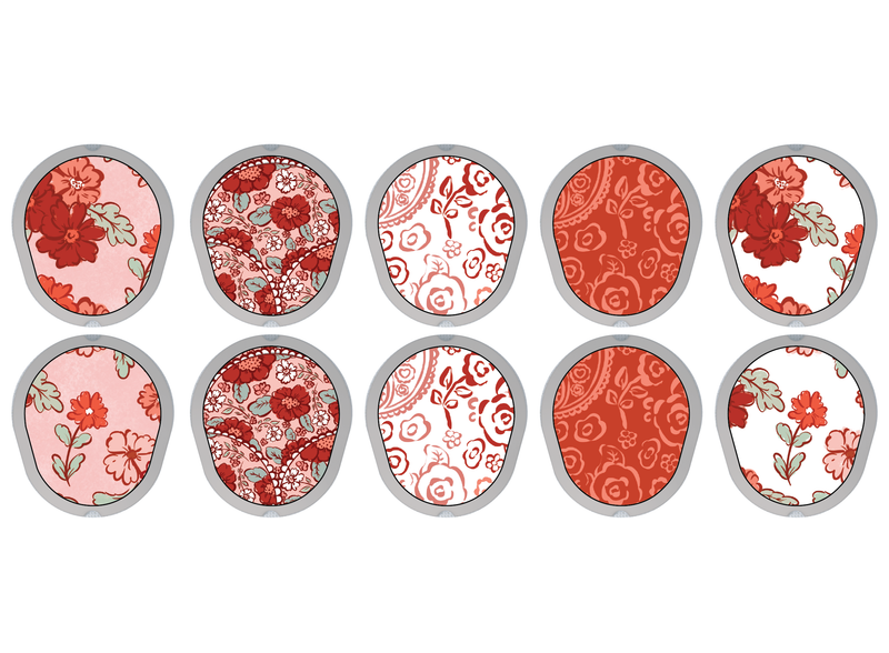 Dexcom G7 Transmitter Stickers Red Floral Dexcom Sticker 10-Count | Glucomart