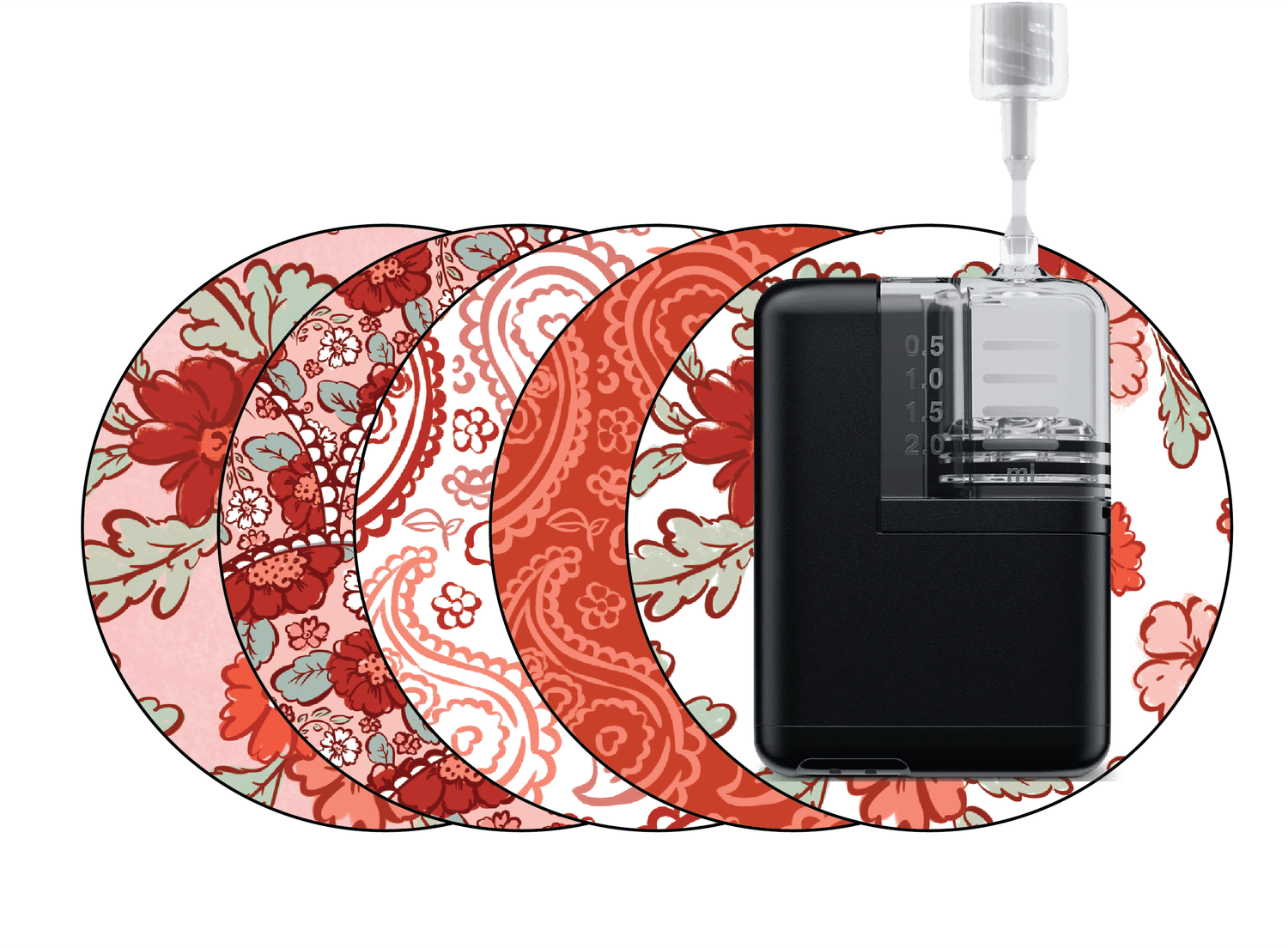 Glucomart Grip Sleeve for Mobi - Stick &amp; Go - Durable Lightweight Option for Mobi Insulin Pump Skin Placement - 5-Pack Mobi Patches - Red Floral