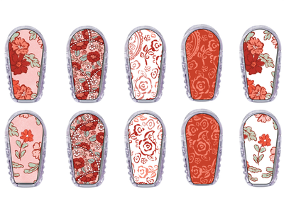 Glucomart Dexcom G6 Transmitter Stickers for Dexcom G6 Stickers Red Floral 10-Pack