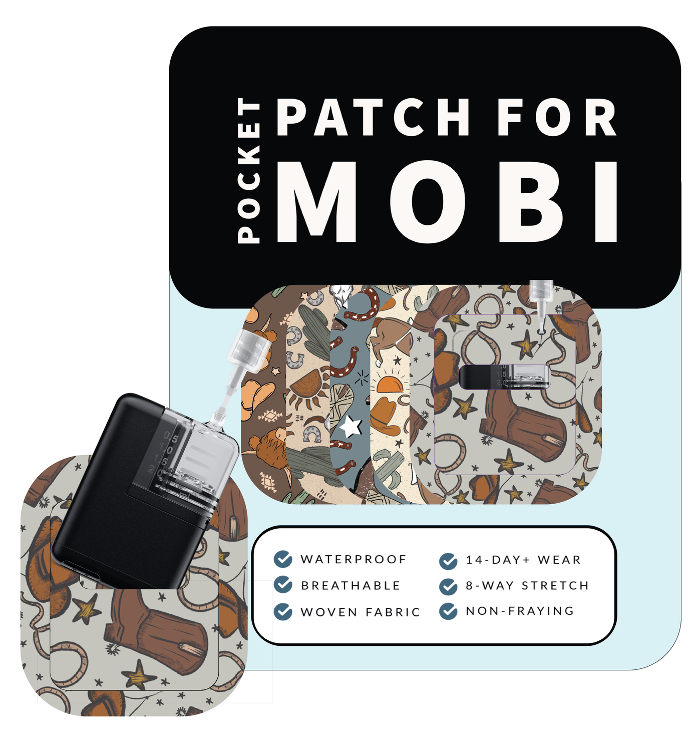 Adhesive Pocket for Mobi Insulin Pump (5-Pack) | Cowboy