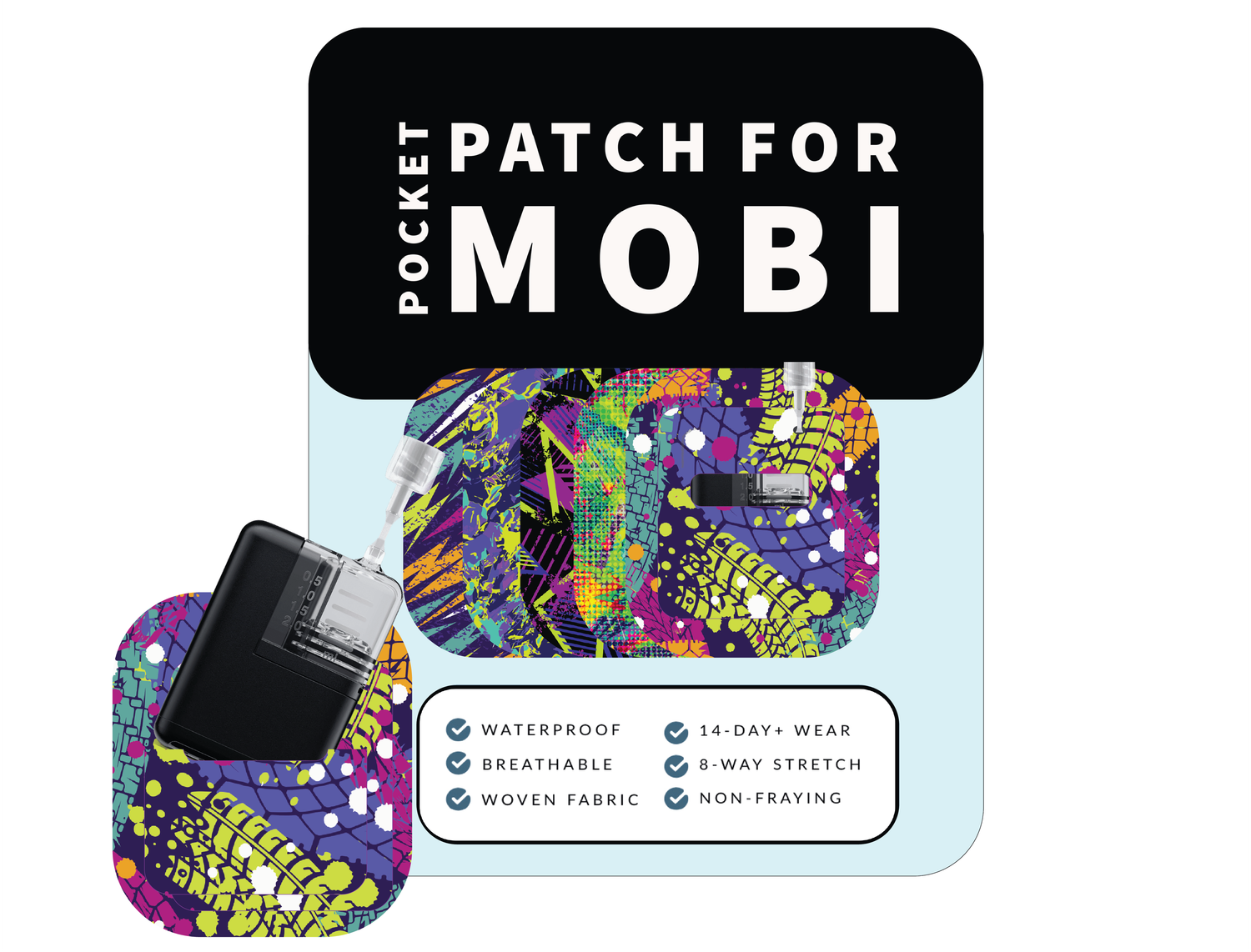 Adhesive Pocket for Mobi Insulin Pump (5-Pack) Neon Abstract