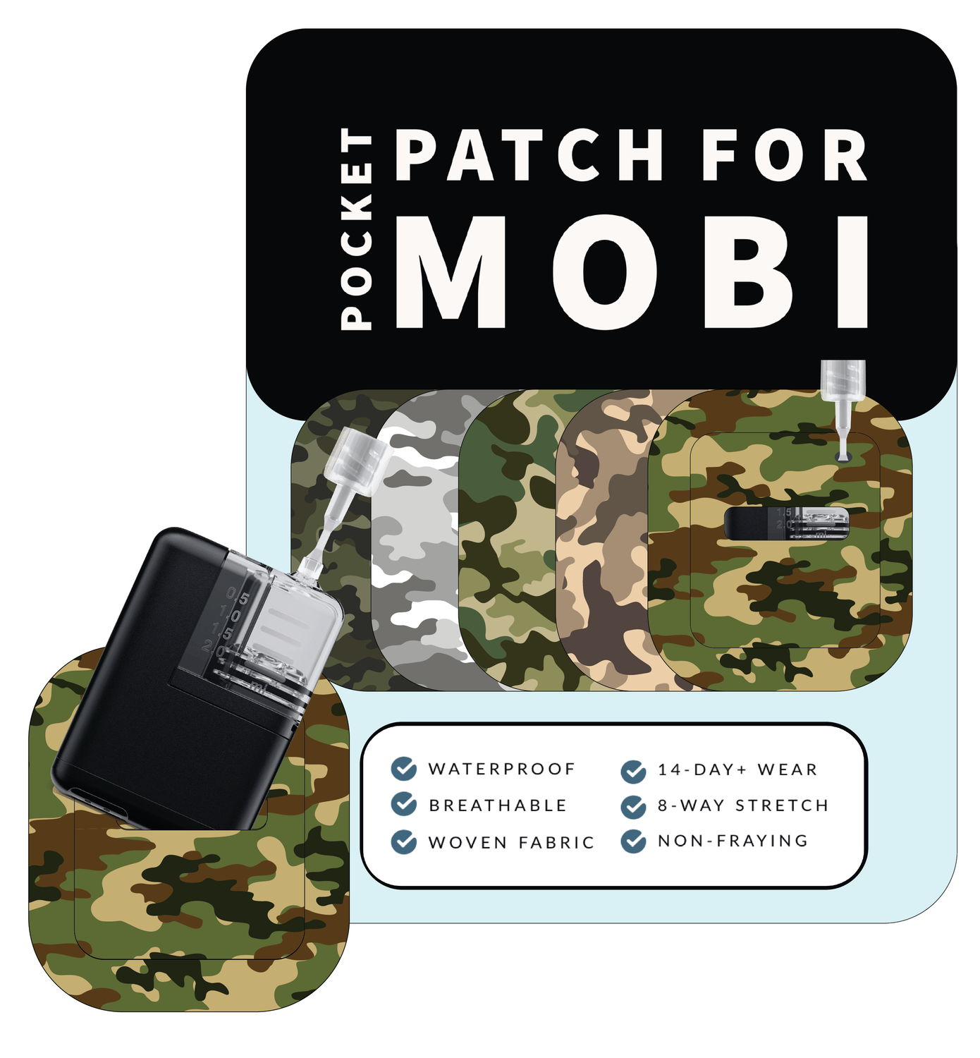 Adhesive Pocket for Mobi Insulin Pump (5-Pack) Camo