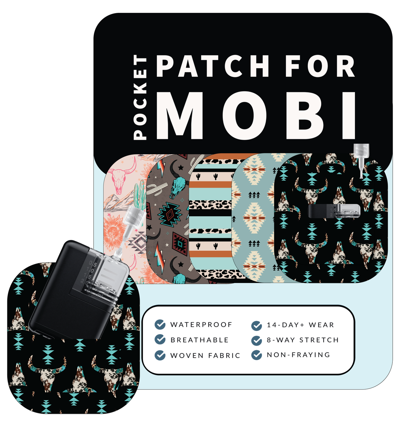 Adhesive Pocket for Mobi Insulin Pump (5-Pack) Punchy Western