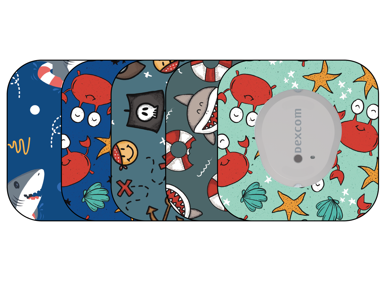 ​Glucomart Mini Dexcom G7 Adhesive Patches with Grip Bumper - Sea Creatures