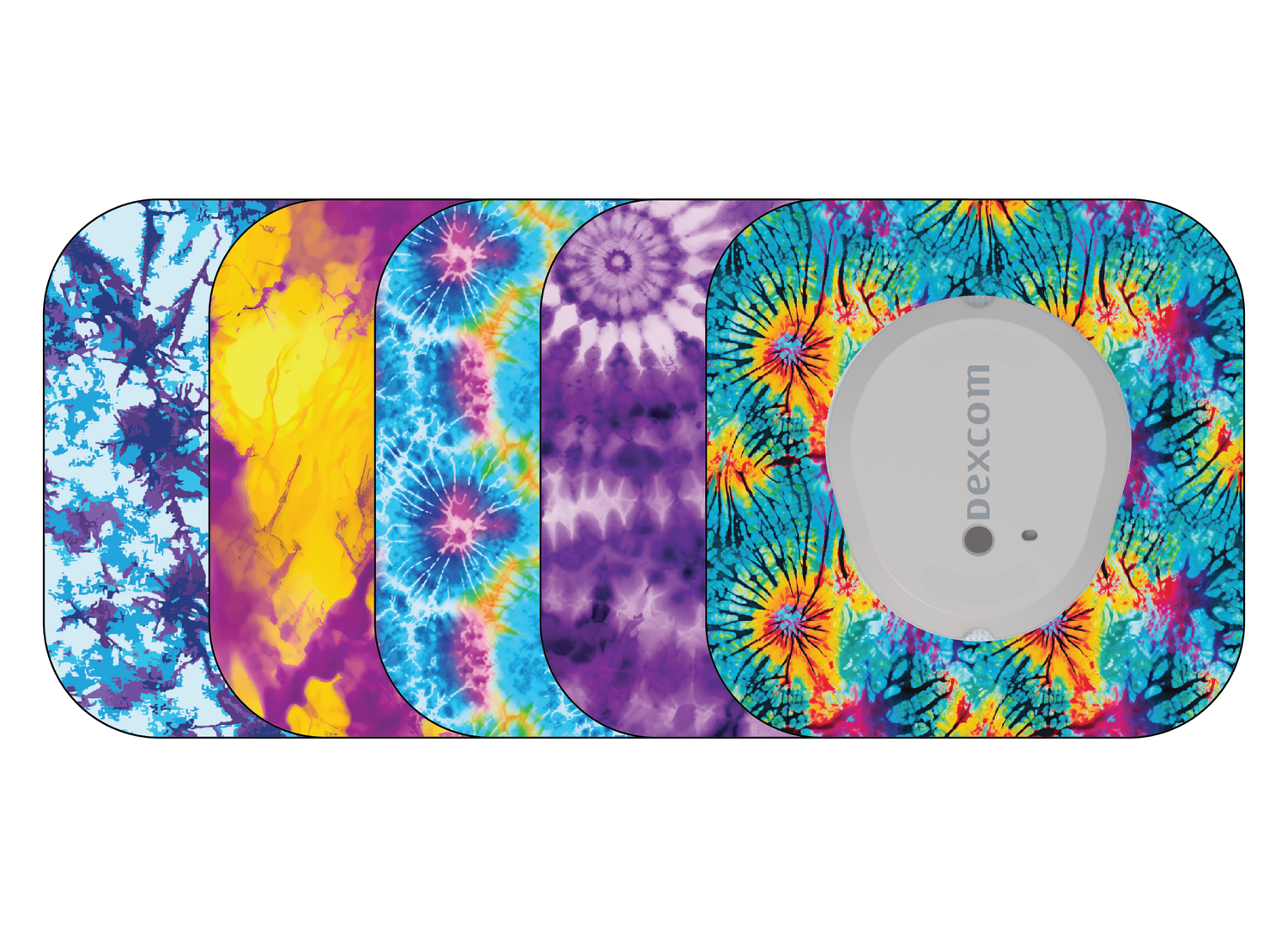 ​Glucomart Mini Dexcom G7 Adhesive Patches with Grip Bumper - Tie Dye