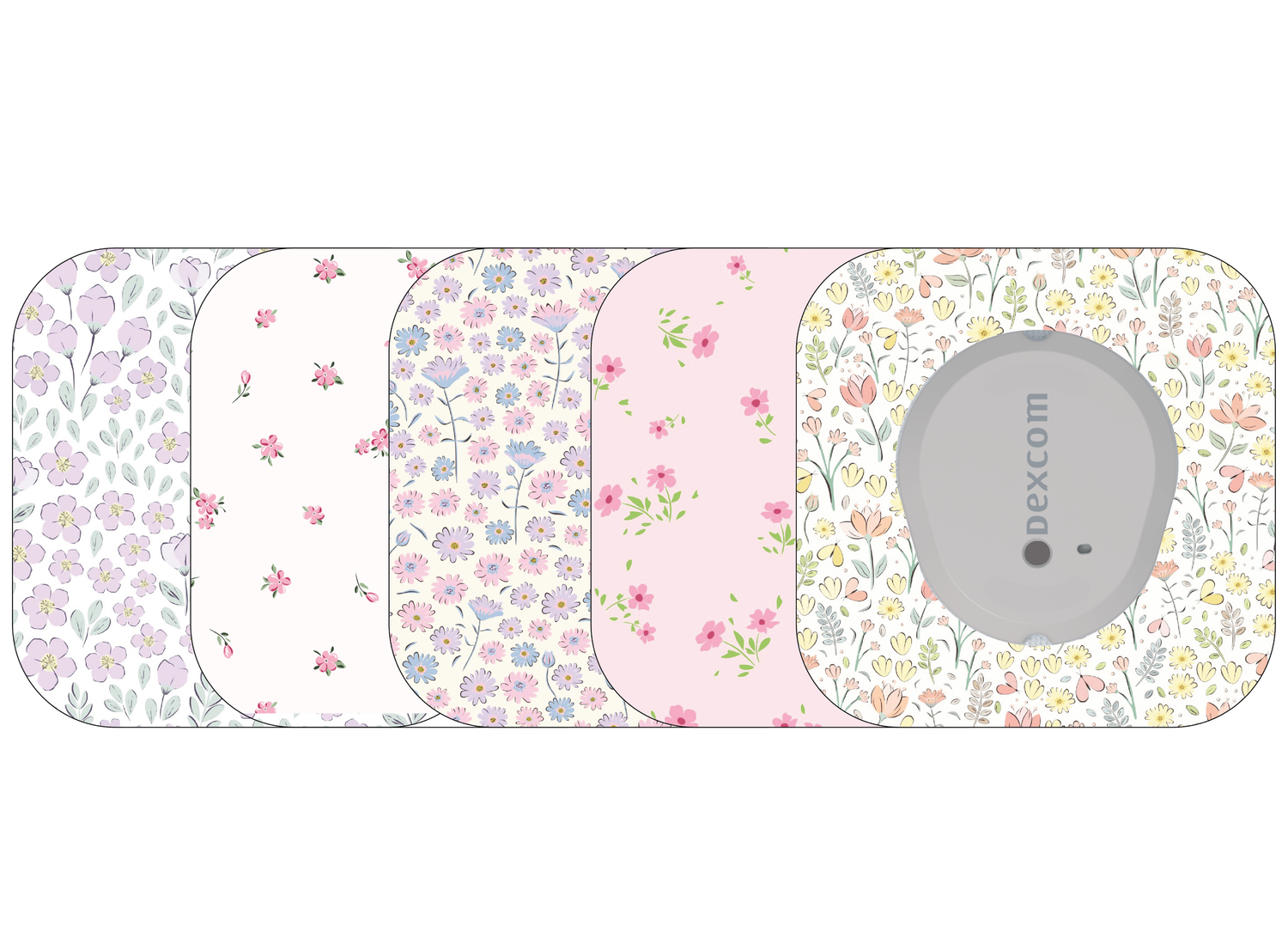 ​Glucomart Mini Dexcom G7 Adhesive Patches with Grip Bumper (5 Count) - Spring Floral