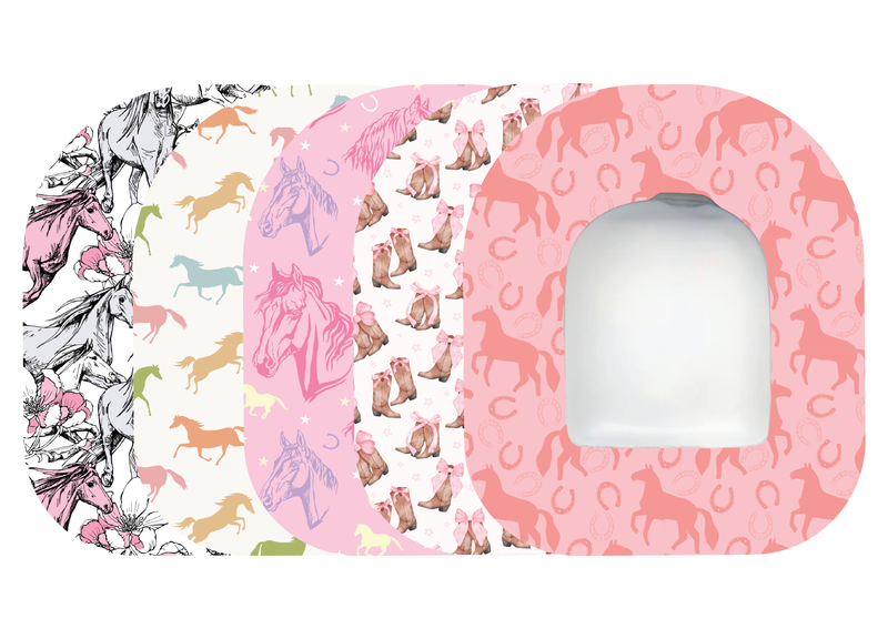 Glucomart Omnipod Adhesive Patches – Hypoallergenic, Waterproof &amp; Fray-Proof for Omnipod 5 and DASH (Pack of 5) - Horses